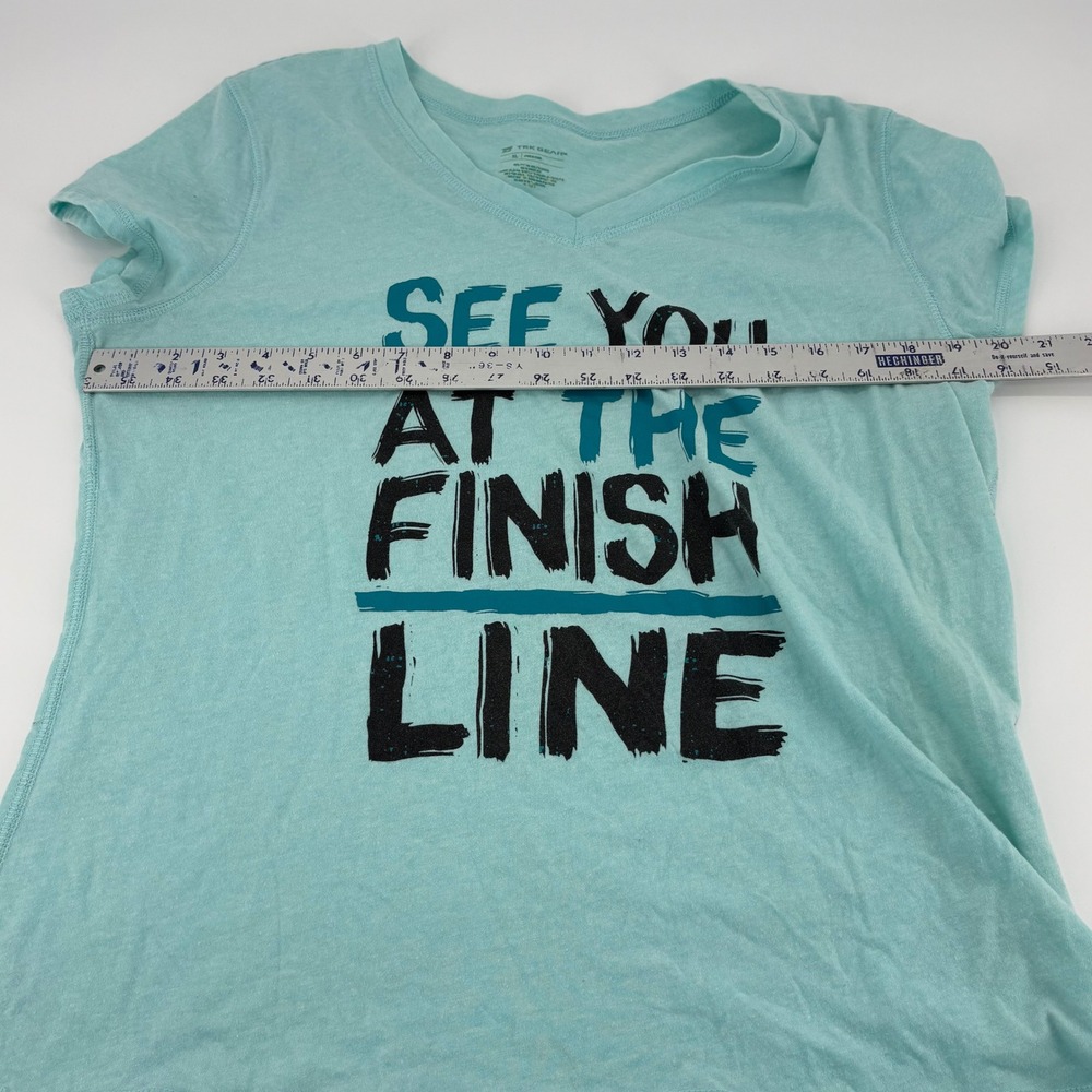 TEK GEAR Womens XL V-Neck T-Shirt See You At The Finish Line Graphic‎ Top - Picture 4 of 6